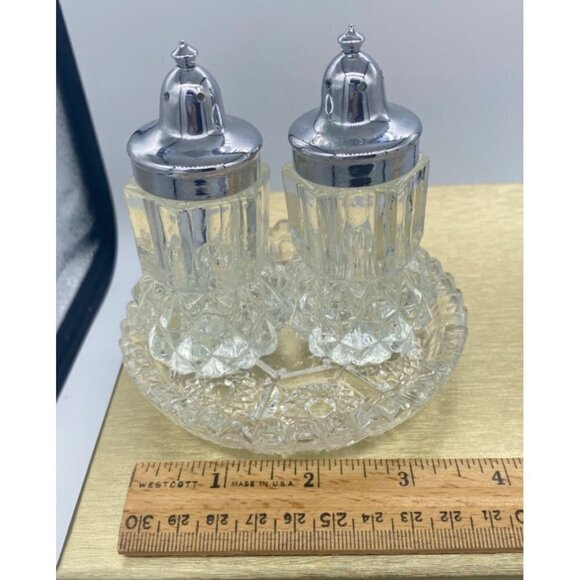 Cut Glass Salt and Pepper Shakers Set with Tray - Picture 4 of 10